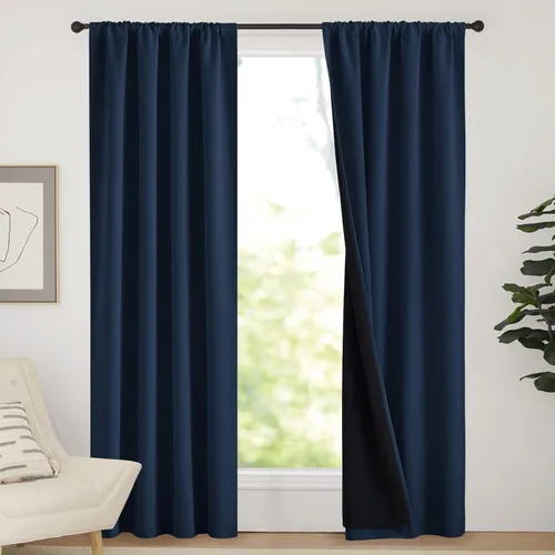 Miniatura 16 de NICETOWN Cortinas blancas 100% opacas, 2 capas gruesas completamente opacas con bolsillo para barra, cortinas aislantes térmicas para Blanco puro