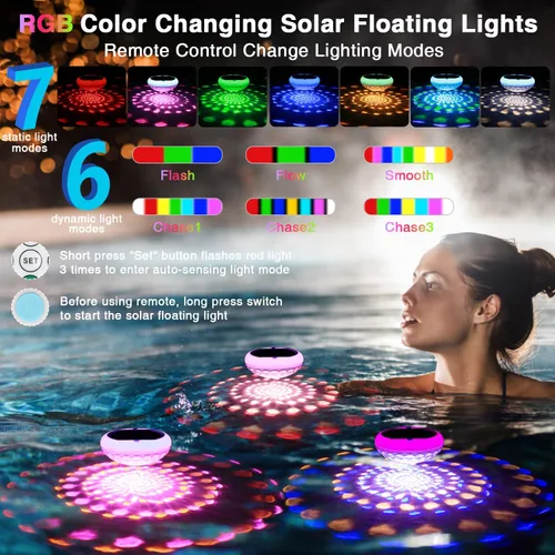 Miniatura 3 de QOLNBY Luces solares flotantes para piscina, recargables por USB, 2600 mAh, luces de piscina con control remoto, 6.69 pulgadas, IP68, impermeable, 2