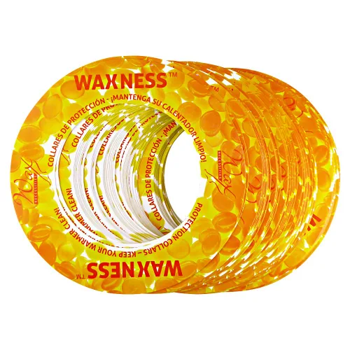 Paquete de 50 collares de protección de cera Waxness, color amarillo, se adapta a la mayoría de marcas de lata de 14 onzas