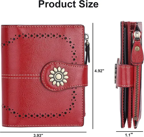 Miniatura 6 de Lavemi Cartera de cuero para mujer, pequeña, compacta, con bloqueo RFID, con bolsillo con cremallera