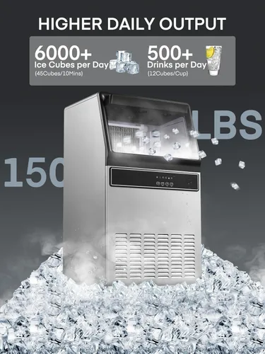 Miniatura 2 de Máquina de hielo comercial de 150 libras por día, carcasa de acero inoxidable bajo mostrador con capacidad de almacenamiento de 33 libras, máquina