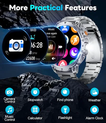 Miniatura 8 de Reloj inteligente militar para hombre, pantalla grande HD de 1.85 pulgadas, llamada Bluetooth, 1000 mAh, linterna, monitor de sueño de frecuencia