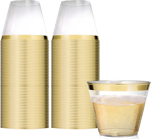 Miniatura 8 de Stock Your Home Vasos de plástico desechables con borde plateado de 9 onzas (paquete de 100) elegantes vasos para fiestas, bodas, vacaciones, vasos