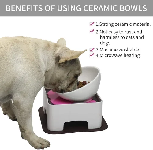 Miniatura 5 de Cuenco elevado de cerámica para perros, juego de cuencos elevados ajustables para perros y gatos, antideslizante, plato de alimentación de mascotas