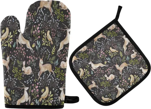 Miniatura 57 de ZZXXB Spring Bird - Guantes de cocina dobles con diseño floral de mariposa, resistentes al calor, antideslizantes, extra largos de 7 x 35 pulgadas