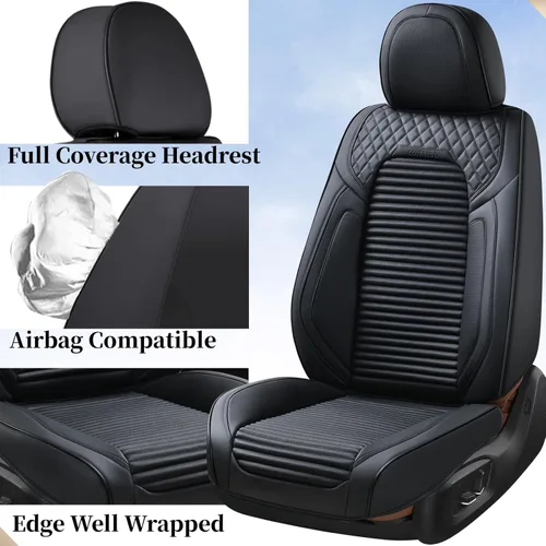 Miniatura 3 de Coverado Juego completo de fundas de asiento de automóvil negras de cuero, impermeables, delanteras y traseras, accesorios de auto, de ajuste Negro