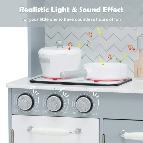 Miniatura 3 de Costzon Juego de Cocina para Niños, Set de Juego de Cocina de Madera de Simulación con Estufa, Refrigerador, Microondas, Fregadero Removible