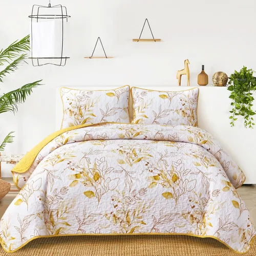 Miniatura 23 de Anibedding Juego de edredón azul tamaño King, 3 piezas reversible, elegante patrón de hojas botánicas azules, colcha de microfibra suave para toda