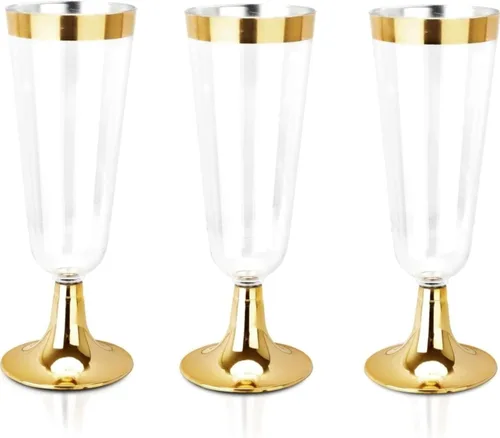 Miniatura 7 de TemBe 50 copas de champán de plástico desechables, vasos de tostado de 5 onzas para decoración, bodas, cumpleaños, fiestas de despedida de soltera