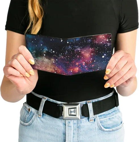 Miniatura 6 de Buckle-Down Billetera plegable de PU para hombre, collage de polvo, multicolor, 4.0" x 3.5", Varios