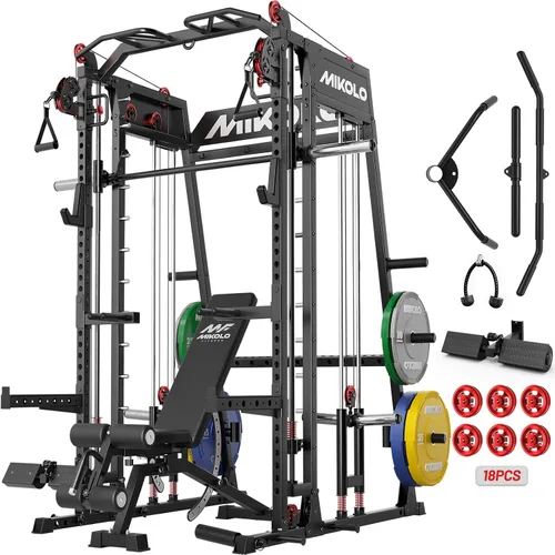 Miniatura 12 de Mikolo M4 2.0 Smith Machine, All-in-One Home Gym Power Cage with LAT Pulldown & Cable Crossover, Squat Rack for Full Body Workouts