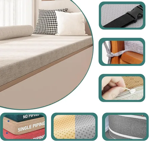 Miniatura 5 de Cojín de banco de tamaño personalizado, cojines suaves para silla de asiento para ventana de bahía, sofá, patio, muebles de exterior e
