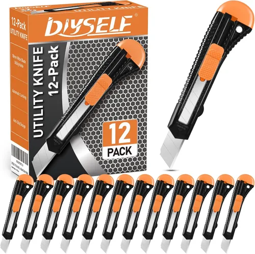 DIYSELF Juego de 12 cortadores de caja, cuchillo utilitario desechable, cortador de caja retráctil para oficina, tienda, almacén, cuchillos de