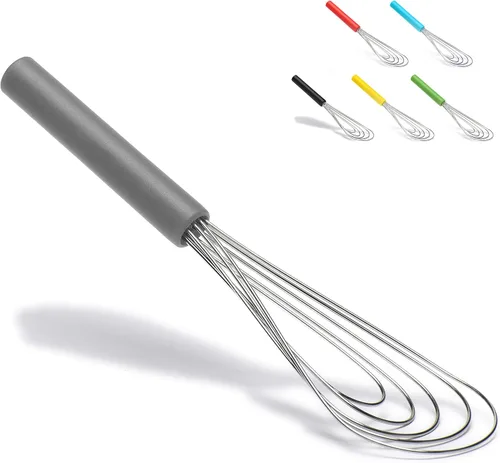 Miniatura 9 de Batidor Plano Mango de Silicona Antideslizante 10" - Batidor de 5 Alambres con 10 Cabezales para Cocina de Cocina por Jell-Cell (Verde)