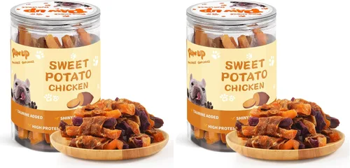 Miniatura 15 de PAWUP Golosinas para Perros Cecina de Pollo Envuelta en Batata Dulce, Ingredientes Naturales con Taurina, Golosinas para Perros Sin Granos, 12.5 oz