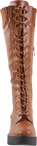 Miniatura 6 de Generation Y Botas de combate hasta la rodilla para mujer, con cordones, tacón grueso, cierre de cremallera