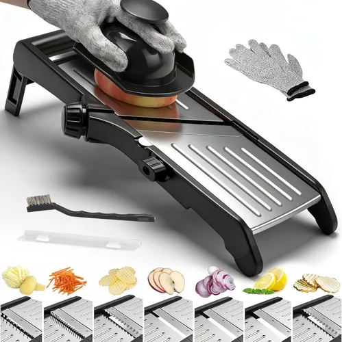 Mandoline - Cortador de alimentos para cocina, cortador de verduras de mandolina ajustable de acero inoxidable, cortador de alimentos para cebolla,