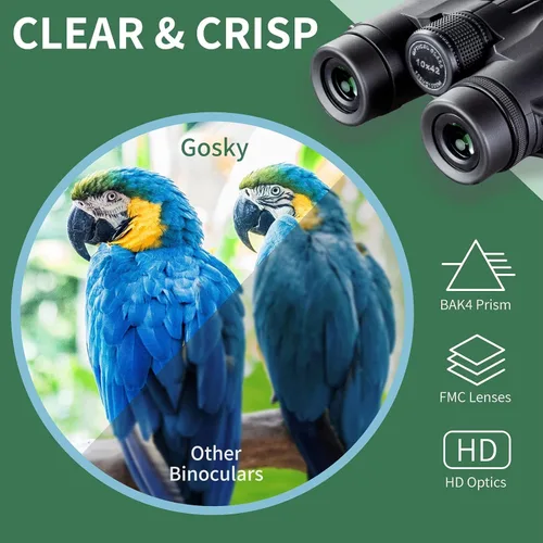 Miniatura 2 de Prismáticos Gosky 10x42 de Techo para Adultos, Prismáticos Profesionales HD para Observación de Aves, Viajes, Observación de Estrellas, Caza