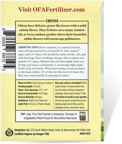 Miniatura 3 de The Old Farmer's Almanac Semillas de cebollino orgánicas Heirloom - Aproximadamente 250 semillas