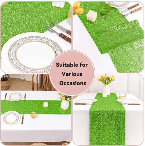 Miniatura 6 de Sugargirl Paquete de 10 caminos de mesa de lentejuelas de 12 x 72 pulgadas, camino de mesa verde manzana con purpurina para suministros de fiesta