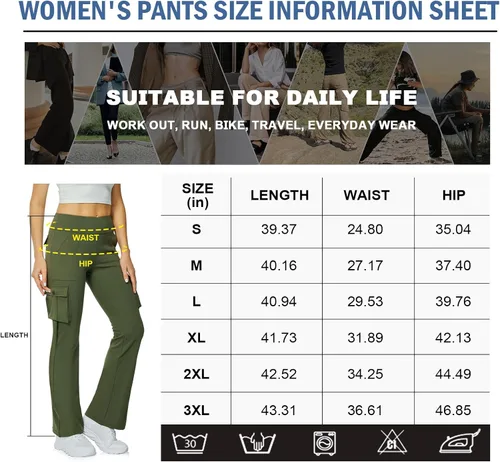 Miniatura 6 de Leggings acampanados de yoga para mujer, cintura alta, pantalones casuales de yoga, leggings de entrenamiento, con 6 bolsillos, pantalones de yoga