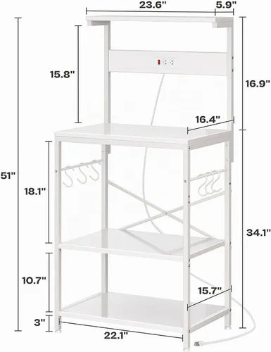 Miniatura 7 de SUPERJARE - Estante para panaderos con tomas de corriente, soporte para microondas de 39.4 x 14.3 pulgadas, estante de almacenamiento con estante