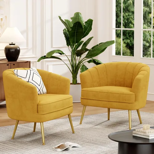 Miniatura 21 de Silla de acento de terciopelo Andeworld, silla de sofá individual moderna tapizada, sillón de club de barril cómodo para sala de estar con patas