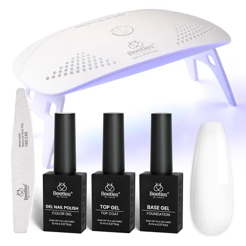 Miniatura 10 de Kit de esmalte de uñas en gel negro de Beetles con luz UV, juego de 5 esmaltes de uñas en gel con base y capa superior y lima de uñas