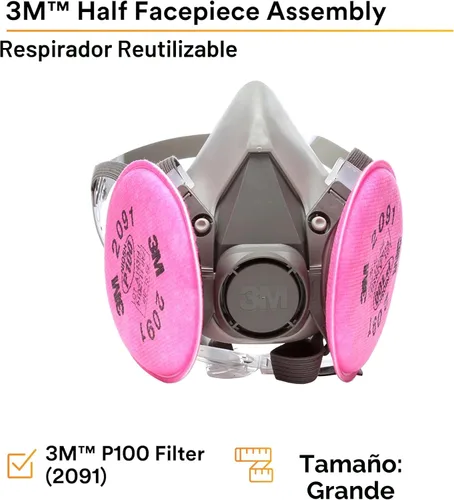 Miniatura 7 de Mascarilla respiratoria de protección P100 de medio rostro marca 3M. Respirador reutilizable (AAD)