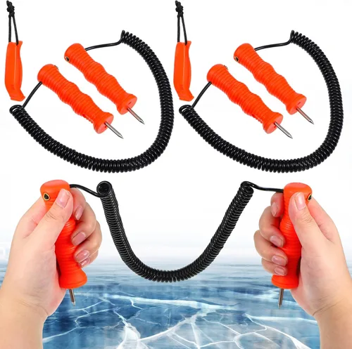 Gisafai Juego de 4 púas retráctiles de seguridad sobre hielo para ICES pesca, patinaje, accesorios de equipo de emergencia, púas portátiles y