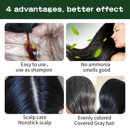 Miniatura 5 de Champú de tinte de cabello negro para cabello gris Augeo Instant Hair Color Shampoo 3 en 1 para mujeres y hombres, ingredientes herbarios 100%