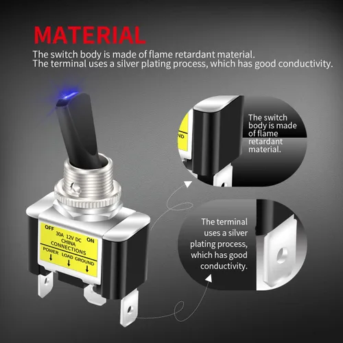 Miniatura 4 de DaierTek Interruptor de palanca con luz LED azul de 12 V, 30 amperios, 12 voltios, interruptor de palanca SPST ON Off 2 posiciones 3pin
