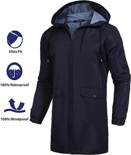 Miniatura 2 de COOFANDY Chubasquero largo para hombre, chaqueta impermeable para exteriores, con capucha