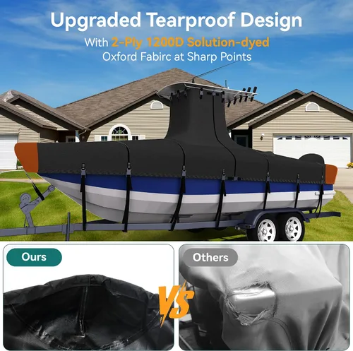 Miniatura 5 de Cubierta para Barco Resistente True 1200D T-Top de 17ft - 19ft con Cubierta para Motor, Solución 100% Impermeable Teñido en Solución Consola Central