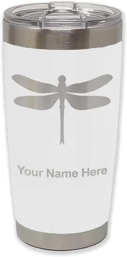 Miniatura 34 de LaserGram Vaso aislado al vacío de 20 onzas, libélula, grabado personalizado incluido (negro)