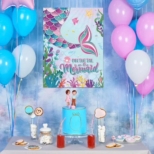 Miniatura 6 de Juego de fiesta de sirena con cola adhesiva Faccito Juego de sirena Incluye póster grande de 21 x 28 pulgadas 24 piezas de pegatinas reutilizables