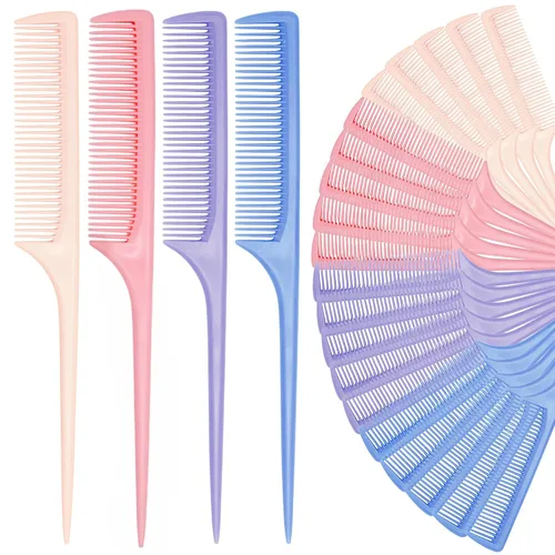 Miniatura 13 de Juego de 24 peines de cola de rata para mujer, peine de peinado de dientes finos con púa, peine antiestático resistente al calor, herramientas