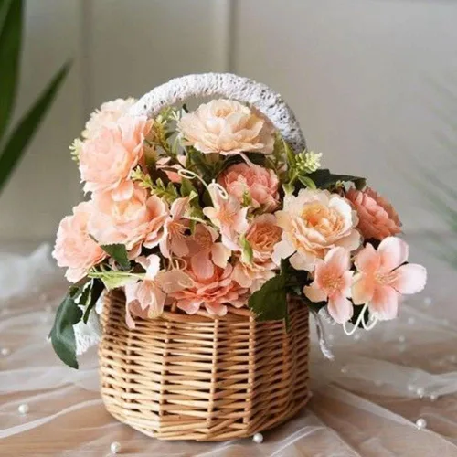Miniatura 7 de Cesta de flores de mimbre de ratán, cesta tejida a mano de sauce con asa e inserto de plástico, cesta de dulces de huevos para boda, para decoración