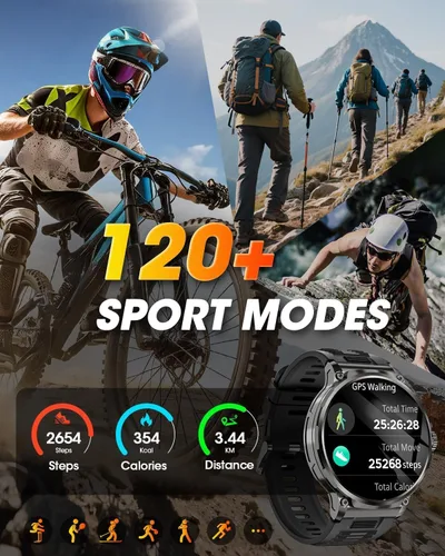 Miniatura 4 de LIGE Reloj inteligente militar para hombre, 1.85 pulgadas HD/800 mAh batería inteligente relojes para Android iOS