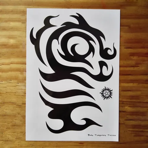 Miniatura 4 de Tatuajes temporales grandes negros, calcomanía de tatuaje de tótem tribal grande para hombres y mujeres, maquillaje de arte corporal, tatuaje falso