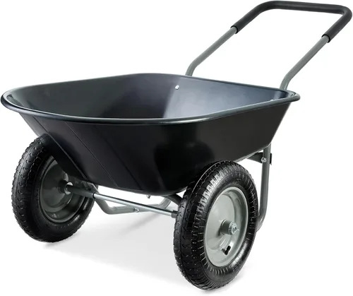 Best Choice Products carretilla de jardín para hogar con doble rueda y soporte incorporado para césped, jardinería, construcción - Negro