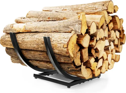 Qiang Ni Soporte de madera para chimenea: soporte de almacenamiento de troncos curvado de leña de 22 pulgadas - Accesorios de chimenea de metal para