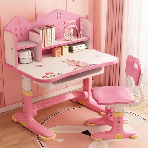 Juego de escritorio y silla ajustable para niños con almacenamiento, cajones, estantería, mesa de escritura y tareas para niños, escritorio de