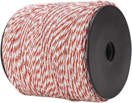 Alambre eléctrico de polietileno, rollo portátil de 1,640.4 ft/1640.42 pies, cuerda conductora de acero inoxidable para granja, caballo, oveja,