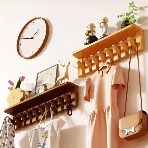 Miniatura 12 de Percheros para colgar en la pared, ganchos para llaves de piano, colgador de madera maciza natural, tela no tejida, perchas para armario, cocina