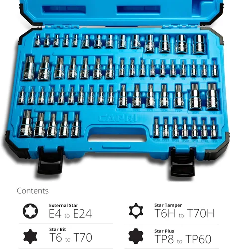 Miniatura 9 de Capri Tools CP30031 Master Torx Star Juego de Llaves de Vaso, 60 Piezas, Plateado