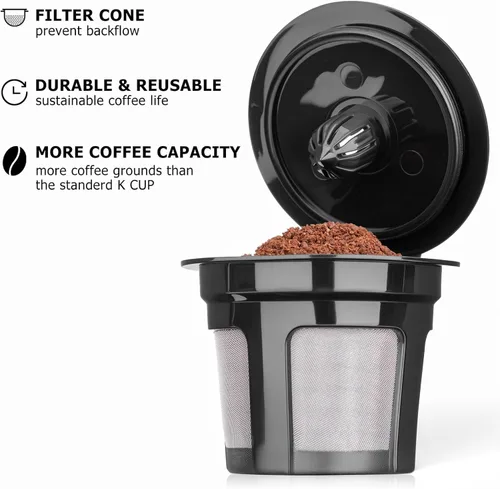 Miniatura 4 de Paquete de 4 tazas K reutilizables para cafeteras Keurig 2.0 y 1.0, cápsulas de café recargables universales compatibles con Keurig K-Mini, Duo