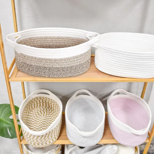 Miniatura 7 de ABenkle Cesta Pequeña con Asas - Contenedor de Almacenamiento Tejido de Cuerda Decorativo Duradero Cubo Organizador de Estante, Cesta de Regalo
