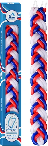 Miniatura 9 de Ner Mitzvah Vela Havdalah trenzada – Vela Havdallah grande de cera de parafina roja, azul y blanca hecha a mano – Regalo de Shabat Judaica