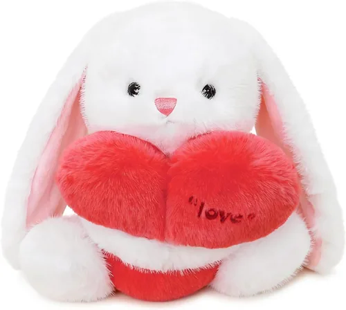 Ditucu Love Bunny - Peluche de conejo con soporte de corazón rojo de 9.8 pulgadas, lindo conejo de peluche suave, juguetes románticos y dulces